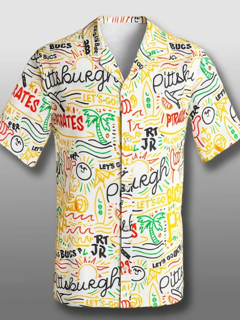 Graphic Short-Sleeve Shirt - Yellow Multi Pittsburgh Pirates Hawaiian Style XL